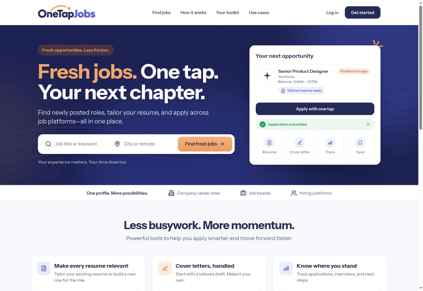 OneTapJobs product website
